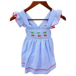 Marco & Lizzy Girl's seersucker Smoked Cherry Jumper Sundress, Size 6